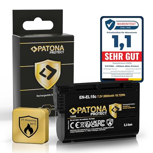 PATONA Protect EN EL15c Batería 2600mAh NTC Sensor V1 Carcasa de protección Compatible con Nikon Z5 Z6 II Z7 II Z8 1 D500 D600 D610 D750 D780 D800 D810 D850 D7000 D7100 D7200 D7500 ENEL15