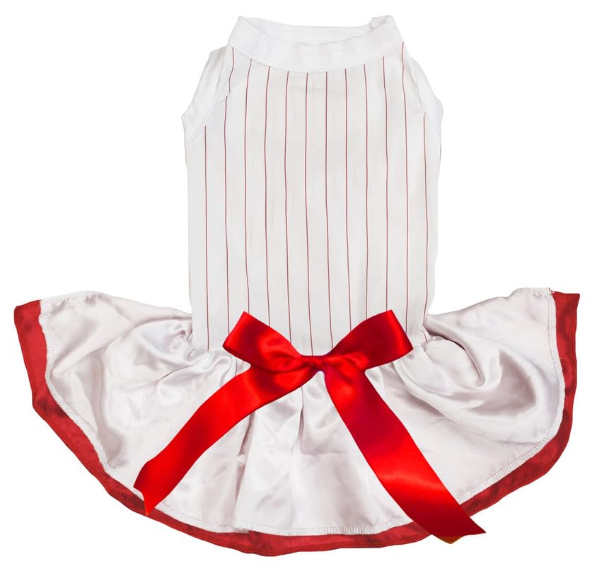 Robe de baseball en jersey pour chiot XL blanc et rouge à rayures