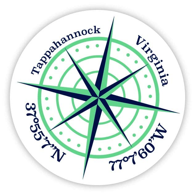 Tappahannock Virginia 2-Inch Vinyl Decal Sticker Latitude Longitude Compass Design