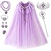 Tacobear Cape Princesse Déguisement Fille avec 7pcs Accessoires Princesse Couronne Baguette Bague Collier Bracelet Boucle d'oreilles Costume Princesse Fête Anniversaire pour Enfants Fille (Violet)