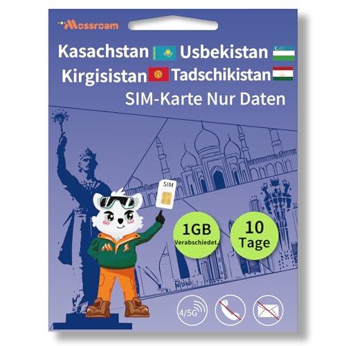 Zentralasien 4 Länder SIM-Karte für Reisen 5G/4G/LTE-Abdeckung, täglich 1 GB, 10 Tage, einfache Verwaltung und Einstellung, nur Daten, Keine Telefonnummer, kein Vertrag