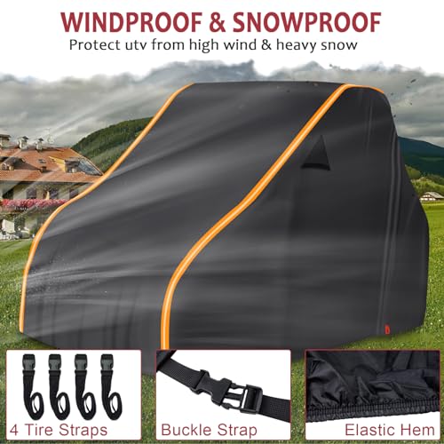 Image of StarknightMT Heavy Duty UTV Cover 2 Seater Waterproof 420D Oxford Windproof | 134 inchx75 inchx62 inch, Compatible with Can Am Maverick X3 Kawasaki CFMOTO RZR Talon, UTV Cover for All-Weather Outdoor Storage