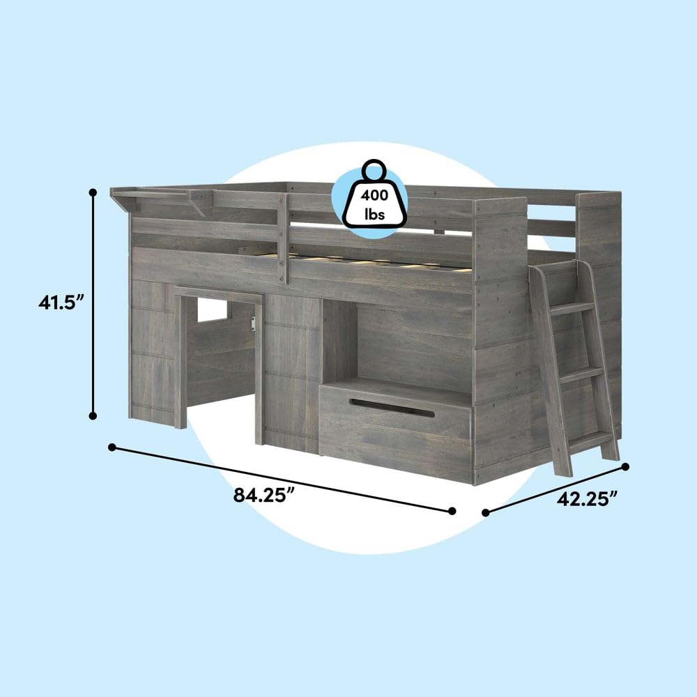 Snapklik.com : Max & Lily Loft Bed Twin Size, Solid Wood Low Loft Bed