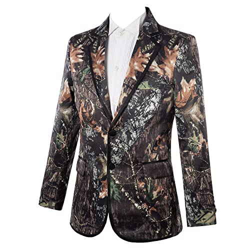HBDesign Mens 2 Piece 2 Button Black and Green Printed Camouflage Suit(Jacket+Pants)2