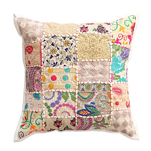 Image of Ravaiyaa - Attitude is everything Set Of 2 PC Home Sofa Decor Cotton Cushion Cover, Handmade Khambadiya Patchwork Pillow Case, Embroidery Cushions