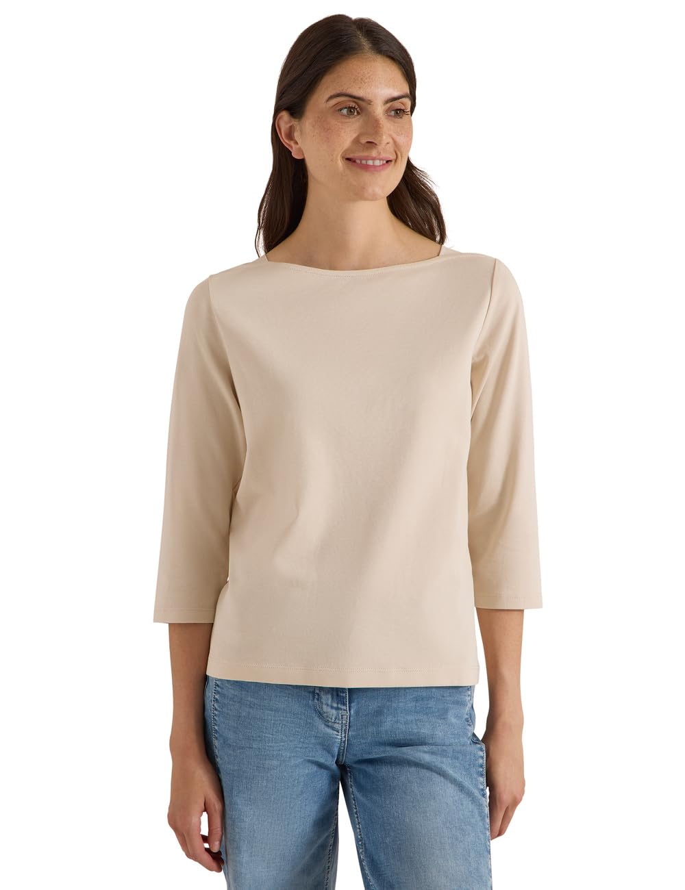 Cecil Women's 3230872 Basic Shirt with Boat Neck, Pearl Beige, XS