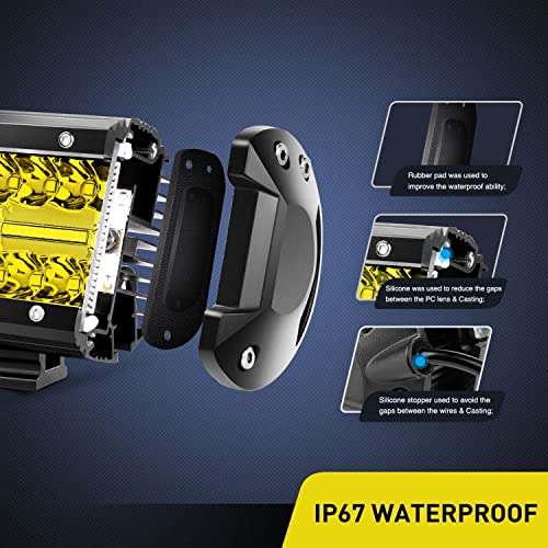 Image of Nilight 2PC 4Inch Yellow Led Pods Triple Row 60W Flood Spot Combo Driving Fog Lights with 16AWG Switch Wiring Harness Kit-2 Leads for Offroad Pickup Trucks ATV UTV SUV, 2 Years Warranty