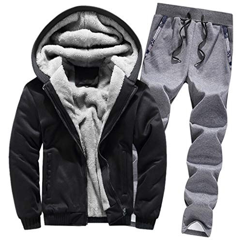 Lloopyting Herren Trainingsanzug Jogginganzug Winter Sport Set Tops Hoodie + Sporthose Sportanzug Mode Football Einfarbiges Warm Trainingsanzüge Outfit Freizeitanzug Leicht tshirt Cover