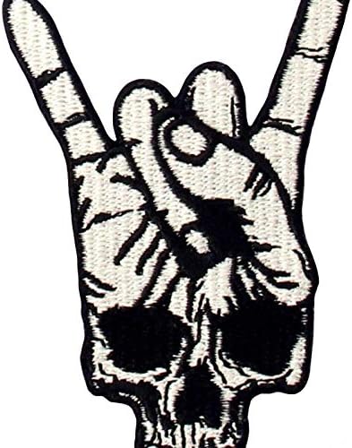 ZEGIN Rock and Roll Skull Hand Symbol Finger Sign Patch Embroidered Applique Badge Iron On Sew On Emblem