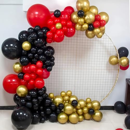 Image of 200 Pcs Black Red and Gold balloons 12 Inch Latex Metallic Chrome Balloon Arch Garland Kit for Birthday Wedding Bridal Baby Shower Supplies Graduation Party Decoration