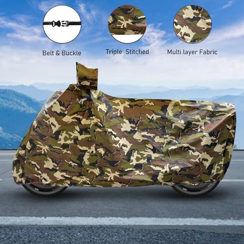 Image of Auto Hub Waterproof Bike Cover Compatible with RE Standard Bullet 350 Dustproof, UV Protection Two Wheeler Bike Standard Bullet 350 Cover - Army Print