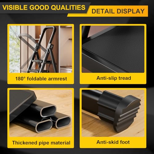 Image of 6 Step Ladder, Retractable Handgrip Folding Step Stool with Anti-Slip Wide Pedal, Carbon Steel Step Stool Ladders for Adult,Safety Household Ladder for Kitchen,Home,Office&Garage