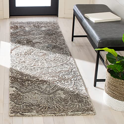 SAFAVIEH Marquee Collection Runner Rug - 2'3" x 8', Grey & Ivory, Handmade Mandala Medallion Wool, Ideal for High Traffic Areas in Living Room, Bedroom (MRQ110C)