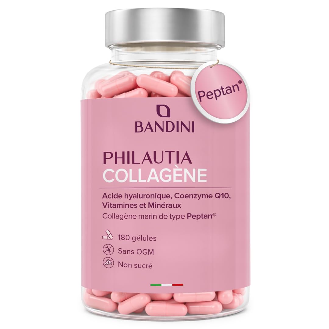 Bandini® Collagène Marin Peptan® + Acide Hyaluronique 180 Gélules, Anti Age | Pour Peau, Articulations et Cheveux - Vitamine C, Biotine, Zinc, Coenzyme Q10 et Sélénium, 1000mg Collagen Type I Hydrolysé