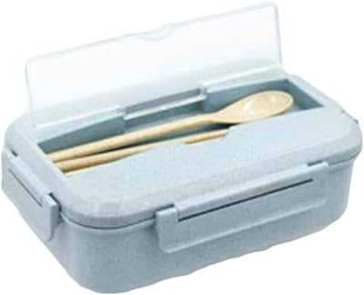 Amazon ショッフェ 弁当箱 ランチボックス 麦わら繊維 大容量 1100 軽量 漏れ防止ml 女性 男性 高校生 職人 ピクニック おしゃれ かわいい レンジ 食器付き ブルー F 弁当箱 オンライン通販