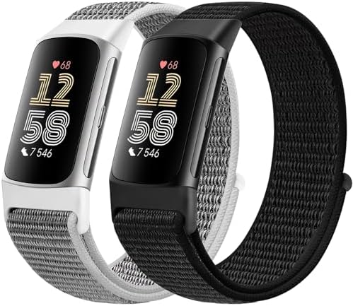 Runostrich Sport Loop Nylon Watch Straps - Compatible with Fitbit Charge 6/5, Adjustable Breathable Replacement Soft Nylon Loop Wristband for Women & Men