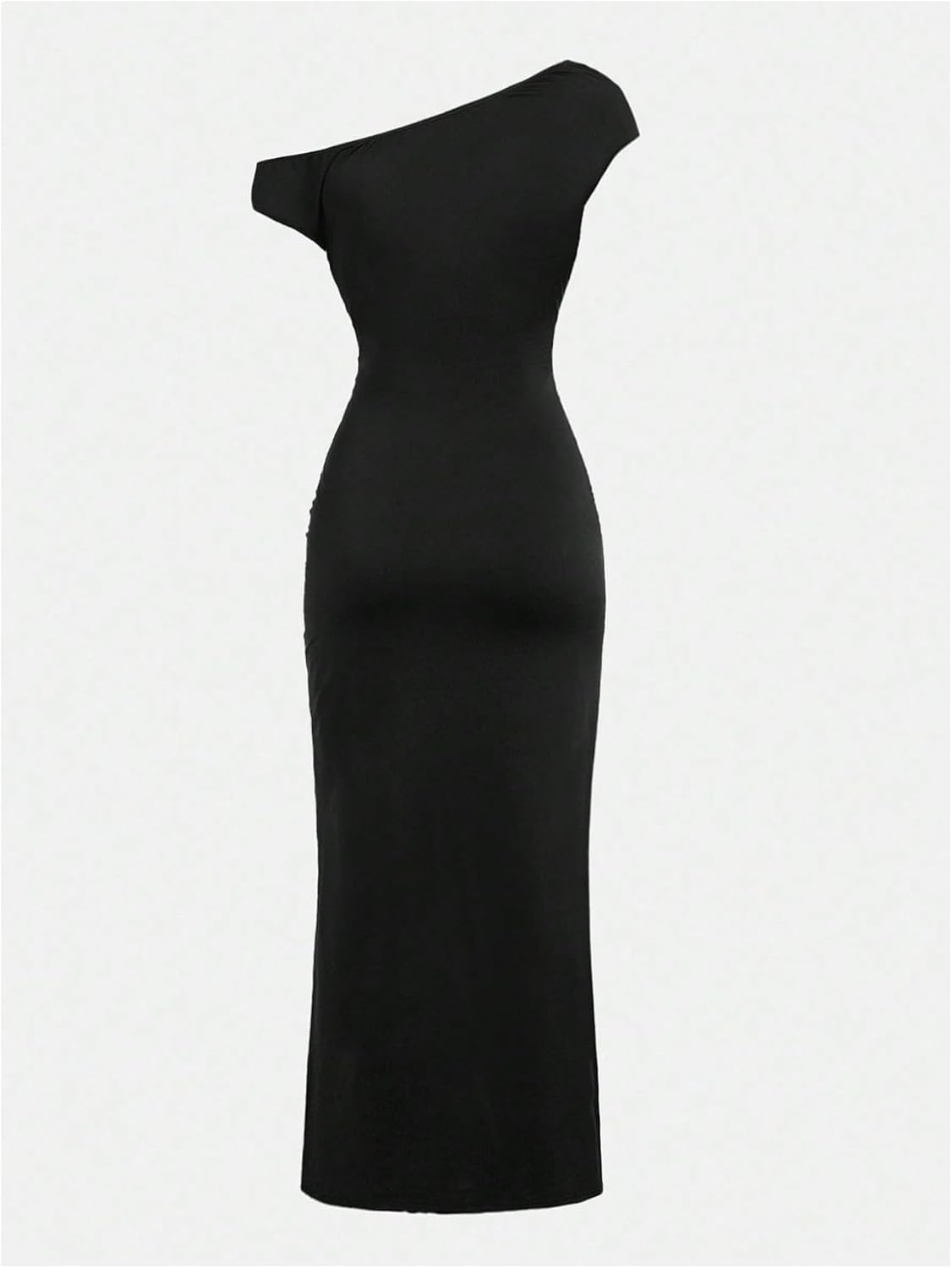 Milumia Girl's Off The Shoulder Ruched Maxi Dress Asymmetrical Short Sleeve Split Bodycon Dresses