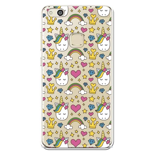 Personalaizer Custodia compatibile per Huawei P10 Lite in silicone TPU con motivo unicorno con arcobaleno e cuori, cover flessibile trasparente
