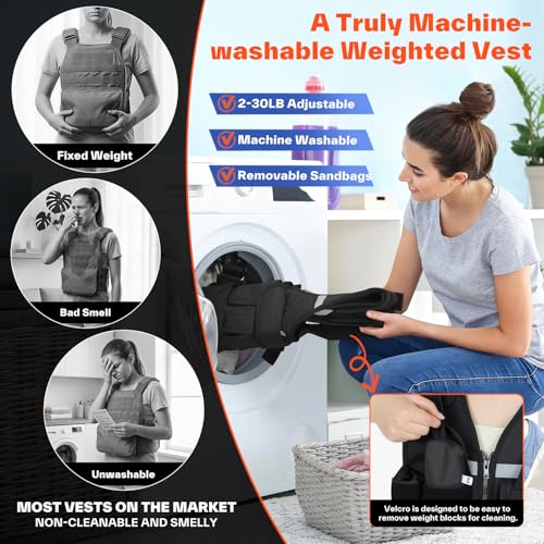 Image of Sportneer Adjustable Weighted Vest Weights: 2-18 lbs /2-42 lbs Washable Weight Vest for Walking 16 In 1 Fast Adjust Rucking Vest for Women and Men Home Gym Running Jogging Strength Training Vests