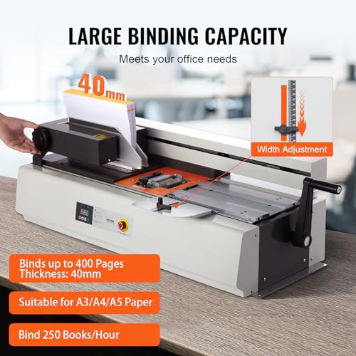 Image of VEVOR Thermal Binding Machine, 400 Sheets Capacity Hot Glue Binding Machine, Thermal Book Binder 40mm Binding Thickness A3(Short Edge) /A4 /A5 Document