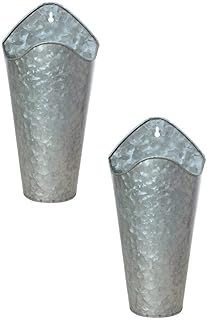 Cabilock Vaso de parede de metal, vaso de parede, vaso para pendurar, caixa de vaso, rústico, suporte de balde de flores de parede, vaso galvanizado, decoração de parede rústica para plantas, suculentas, ervas, 2 peças