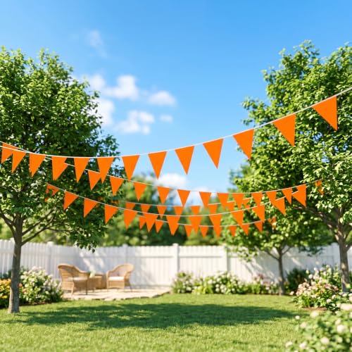Image of 40M /130FT Macaroon Orange Triangle Pennant Banner Flag Metallic Fabric Bunting Garland for Christmas Graduation Anniversary Birthday Engagement Wedding Anniversary Casino Party Decorations Supplies