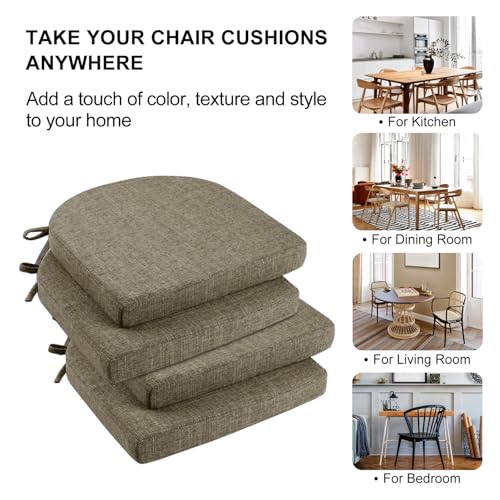 Image of Wellsin Chair Cushions for Dining Chairs 4 Pack - Kitchen Chair Cushions with Ties and Non-Slip Backing - Dining Chair Pads 16 inchX16 inchX2 inch, Khaki