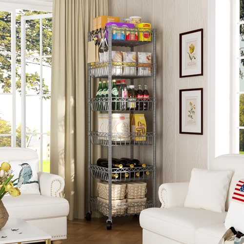 Singaye AMJ-223S 6 Tier Wire Shelving Unit With Baskets Storage Rack Corner Shelf Shelving Adjustable Storage Shelf thumb #1