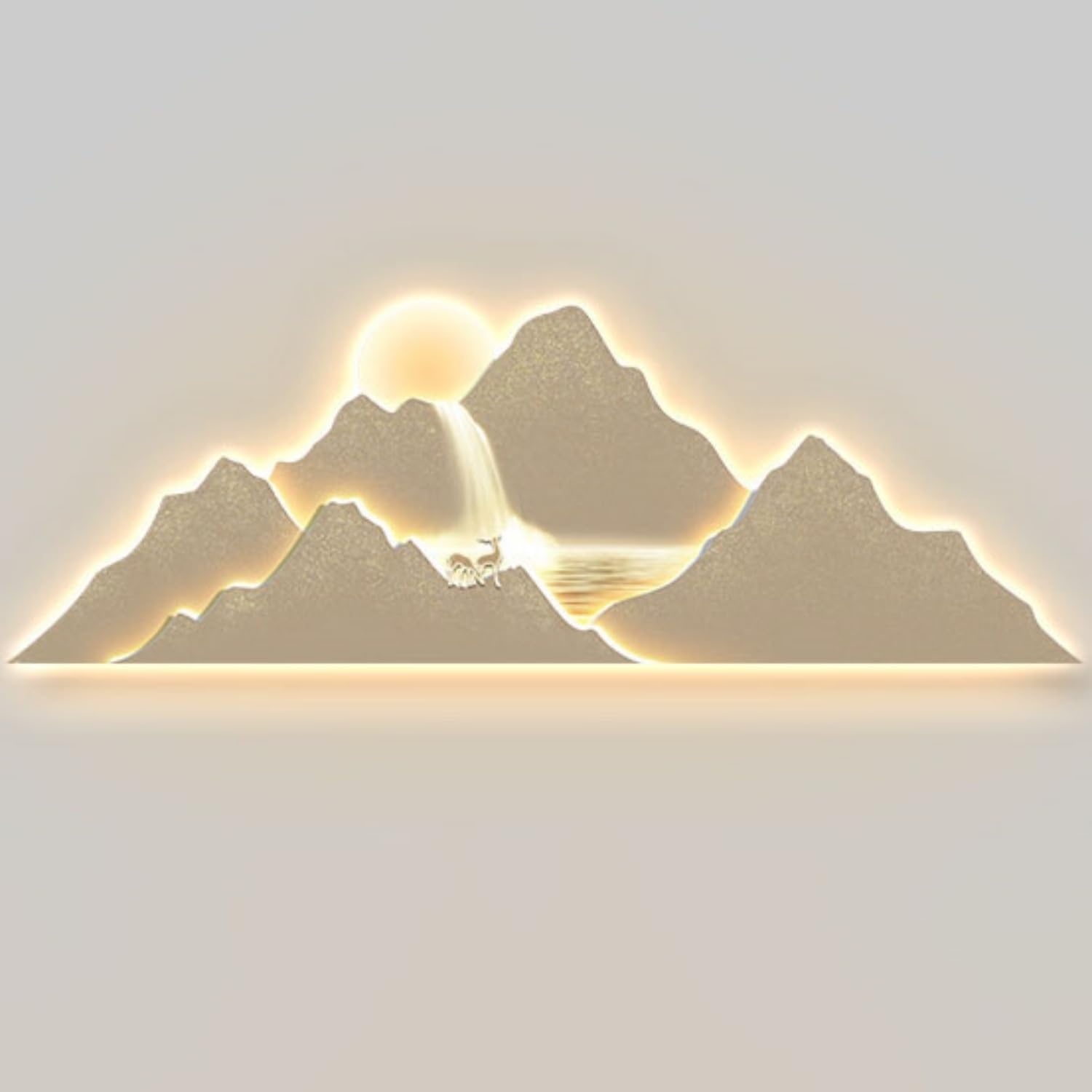 Arte De Esculturas De Pared con Luz LED, Arte De Pared 3D, Mural De Pared De Paisaje Creativo Chino para El Hogar para El Hogar, para El Hogar, La Sala De Estar, El Estudio(C,80 * 25_LED)