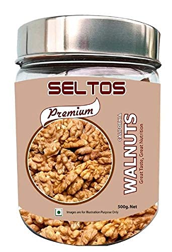 SELTOS™ 100% Natural Premium California Walnut Kernels 500g,(Akhroot Giri) -Fresh and Crunchy In Reusable Strong Jar,Healthy Snack