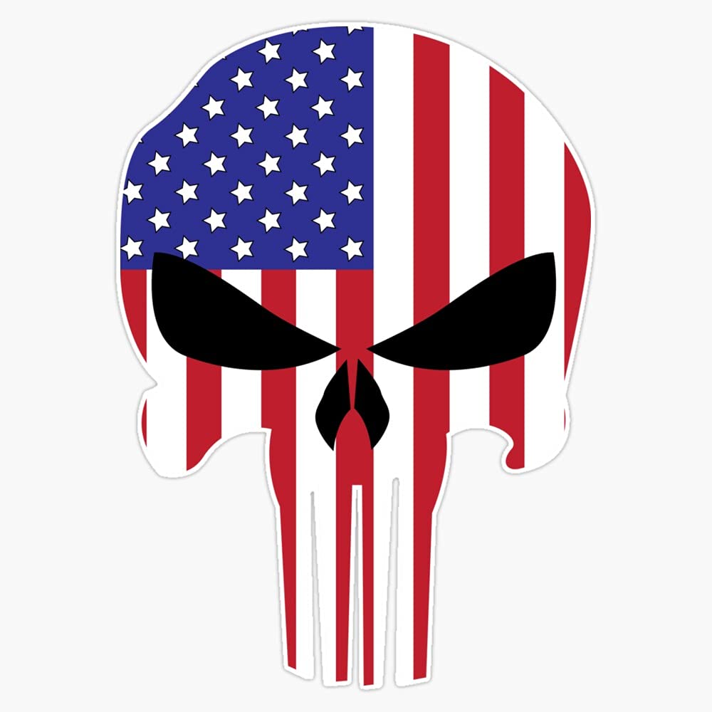 HOF Trading American Flag (Skull) Vinyl Sticker Waterproof Decal Laptop Wall Window Bumper Sticker 5 (HOF-VETERAN-STICKERS-6680)