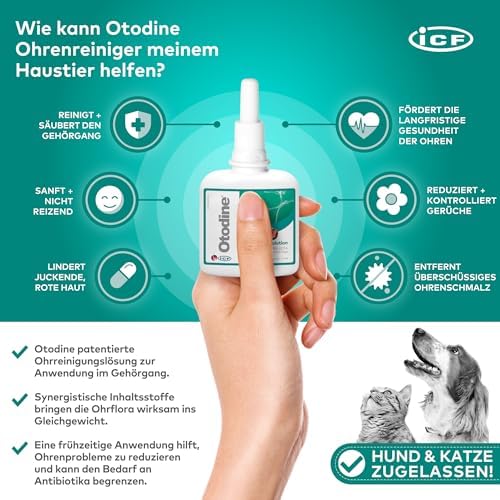 Otodine Hundearienreiniger Stopp gegen Ohrenentzündungen und Juckreiz Haustier Ohrreinigung, Otarine Hundearienreiniger,