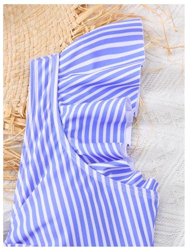 SweatyRocks Girl's Ruffle Cutout One Piece Swimsuit Striped High Waisted Twist Front Bathing Suits3