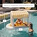 Giant Floating Yellow Cabana Stripe Drink Station, Removable Fabric Shade with Fringe, Perfect for Parties, Table-Top Decorations and in-Pool Refreshments.
