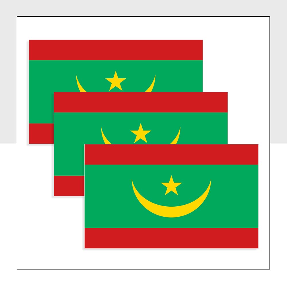 Mauritania Flag Stickers Pack of 3 (100 x 60 mm) MRT Labels for Bike Van Helmet Packwith P1175