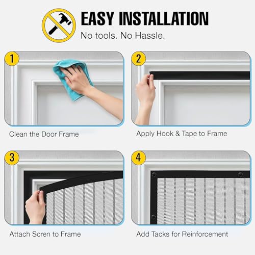 Image of Lyrovo Mosquito Net for Doors with Magnet | Magnetic Mosquito Net Door | Heavy Duty Mesh | Auto Close | Easy Install | Insect & Fly Protection for Home (Grey, 210x100cm)