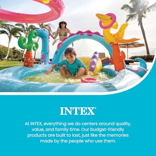 Image of Intex 11' x 7.5' x 44 inch Dinoland Play Center Kiddie Inflatable Outdoor Swimming Pool