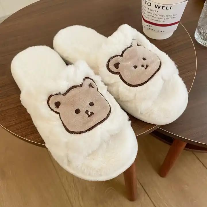 SILENCIO Warm Slipper for Women's Fur Flip Flops Winter Fashion Slipper for House & Bedroom Slides Home Indoor Outdoor Sandals 7 51TwF6DpkSL