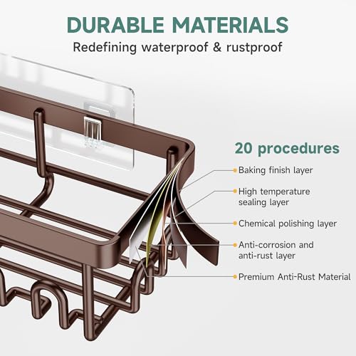 Image of Veken Shower Caddy 6-Pack, No Drilling & Rustproof, Waterproof Adhesive Shelves Rack with Soap Holder, Large Capacity Bathroom Organizers and Storage, Wall-Mounted Kitchen & Home Decor
