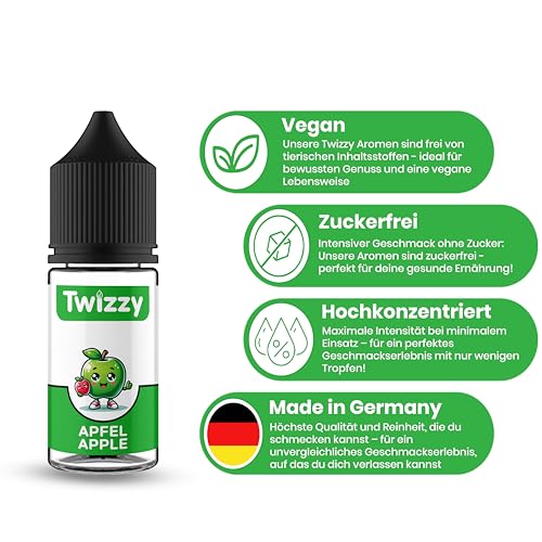 Twizzy Apfel Lebensmittelaroma - 30ml - Intensives Aroma – Ideal zum Backen, in Lebensmitteln & Getränken, auch für Vernebler, Nebelmaschinen, uvm.