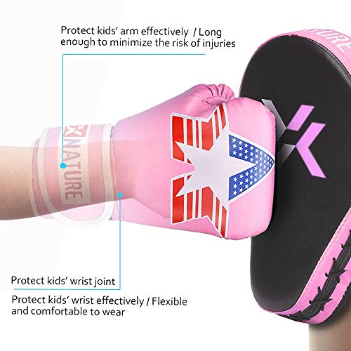 Xnature 4Oz 6Oz 8Oz Pu Kids Boxing Gloves W/Gift Box Children Cartoon Mma Kickboxing Sparring Youth Boxing Gloves Training Gloves Age 5-12 Years Pink #TOP3