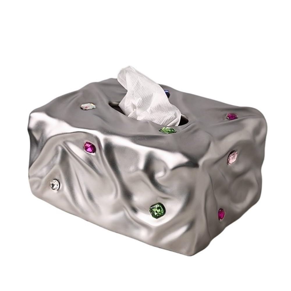 Tissue Holder Dispenser Gemstone Tissue Box Home Living Room Coffee Table Ceramic Organizer for Living Room(Silver)