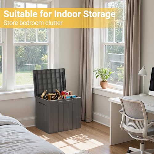 Image of Greesum Outdoor Storage Box 31 Gallon Storage Box with Lid for Patio Furniture, Garden Tools, Pool Supplies, Waterproof and UV Resistant, Lockable, Dark Grey