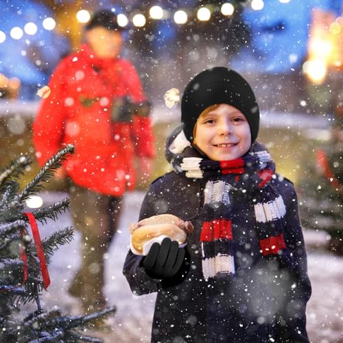 Image of Cooraby 6 Pack Kid's Winter Beanies Hat Full Fingers Gloves Set Skull Winter Caps Stretchy Gloves for Boys Girls