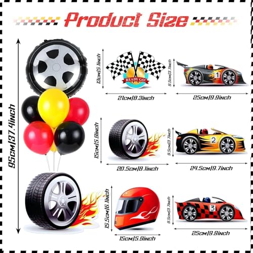 Image of 6 Sets Race Car Party Balloons Stand Kit Racing Car Table Centerpieces Decor Red Black Yellow Balloon Race Car Birthday Party For Boys Let's go Birthday Racing Sports Themed Decorations