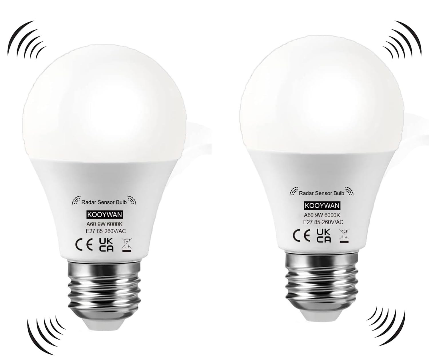 KOOYWAN led Sensorlampe 12W E27 6000K Bewegungsmelder-Lichtsteuerung Radarlampe 2 Stück