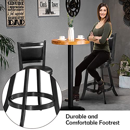 Costway Bar Stools Set Of 2, 360 Degree Swivel, Accent Wooden Swivel Back Counter Height Bar Stool, Fabric Upholstered Design, Pvc Cushioned Seat (2 Stools, Black 24'' Height) #TOP3