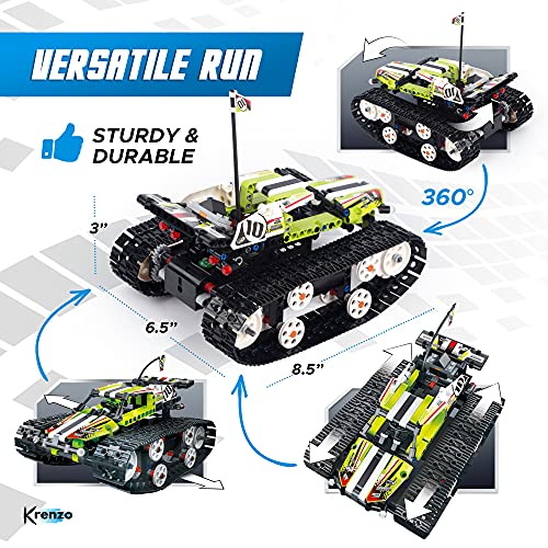 Krenzo Rc Tank For Adults - App Control Rc Stem 400+ Pcs Building Block - Rc Tank Toy Kit For 14+ Age - Perfect Educational Toys Gift For Boys - Remote Control Tank For Kids And Teens #TOP1