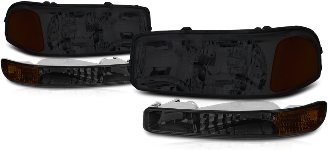 PM PERFORMOTOR PMHL-GSIE-9906-4P-OH-SA Smoked Housing amber Corner Pair of Headlights Replacement Compatible with 99-07 Sierra / 00-06 Yukon XL 1500 2500