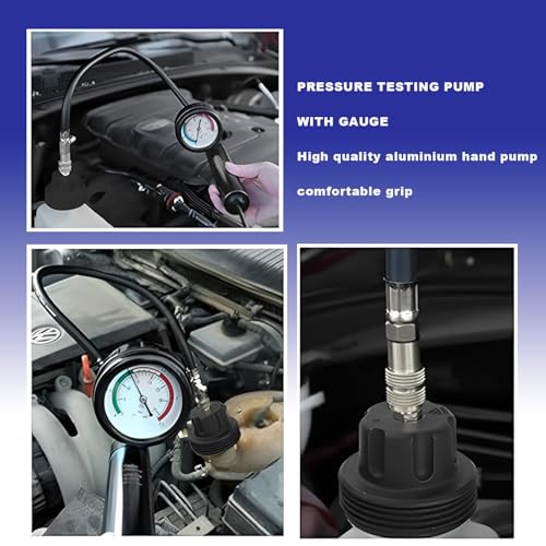 VAGNEUS 16 Pcs Universal Radiator Pressure Tester Kit,Coolant Pressure Tester kit with 13 Radiator Adapters,Precise Coolant Leak Detector for All Vehicle Cooling System